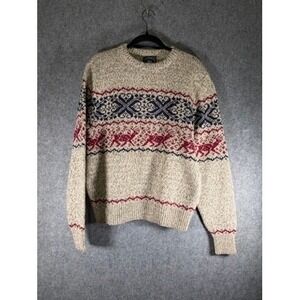 Boat House Row Mens L Wool Blend Crewneck Sweater Fair Isle Reindeer‎ Cabincore